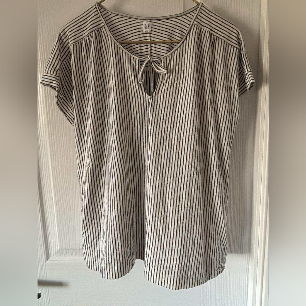 Stripe Cotton Top Keyhole Tie Front Softgirl Coastal Summer